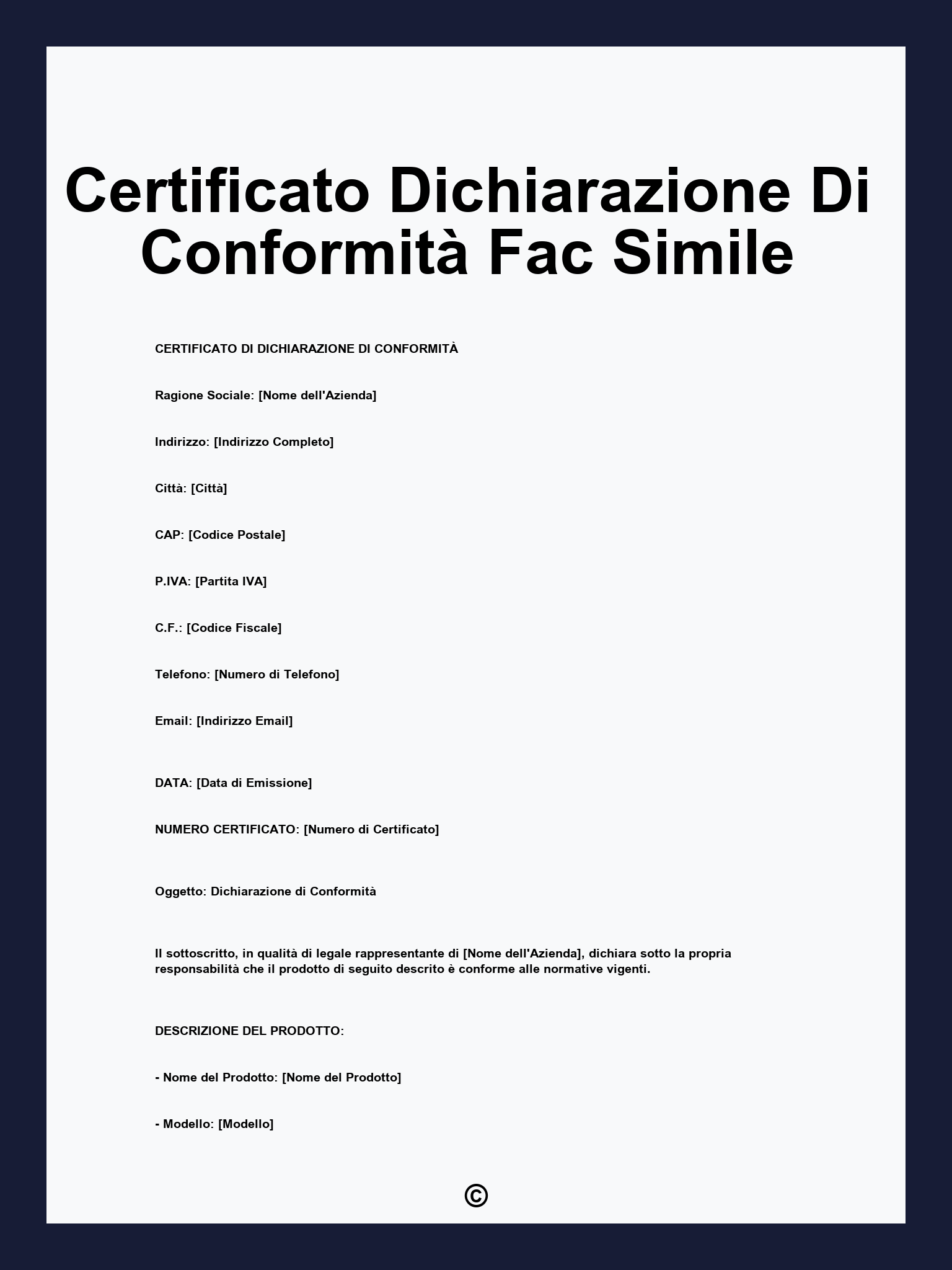 Certificato Dichiarazione Di Conformità Fac Simile