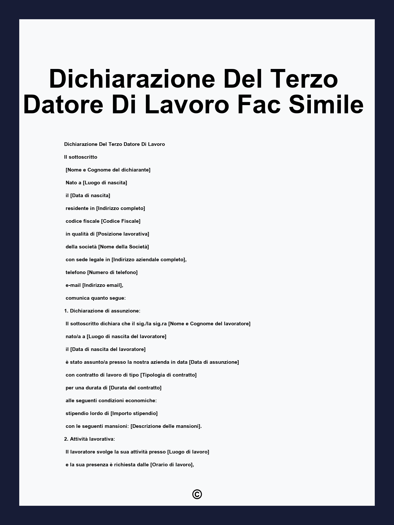 Dichiarazione Del Terzo Datore Di Lavoro Fac Simile