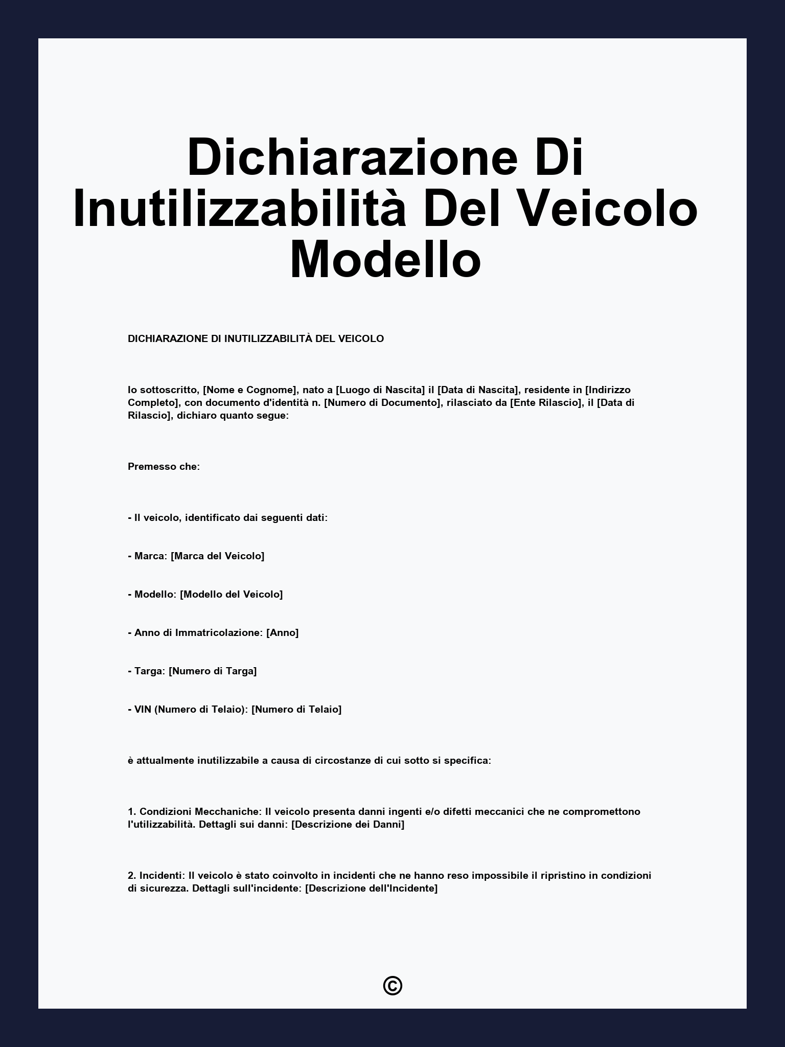 Dichiarazione Di Inutilizzabilità Del Veicolo Modello