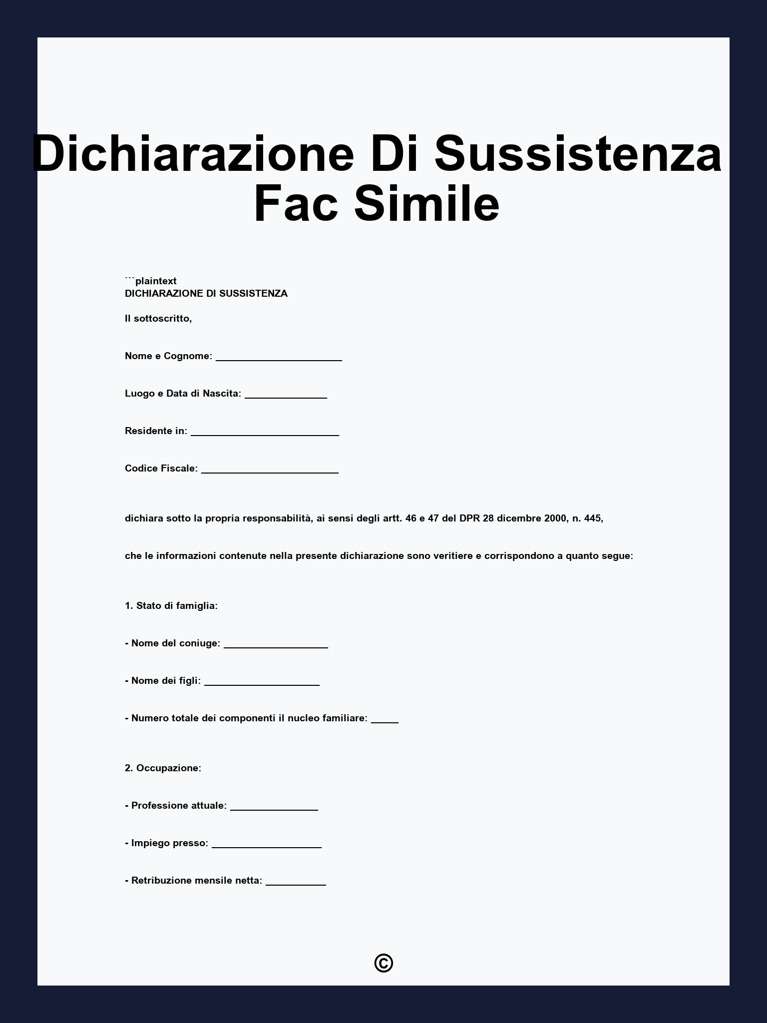 Dichiarazione Di Sussistenza Fac Simile