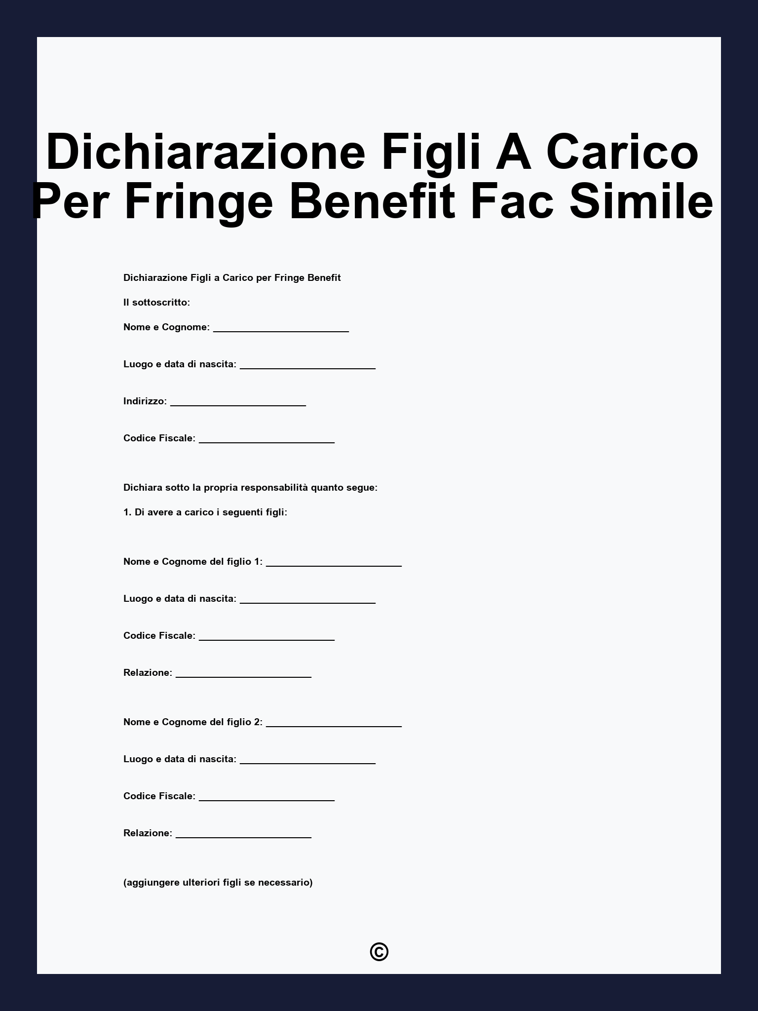 Dichiarazione Figli A Carico Per Fringe Benefit Fac Simile