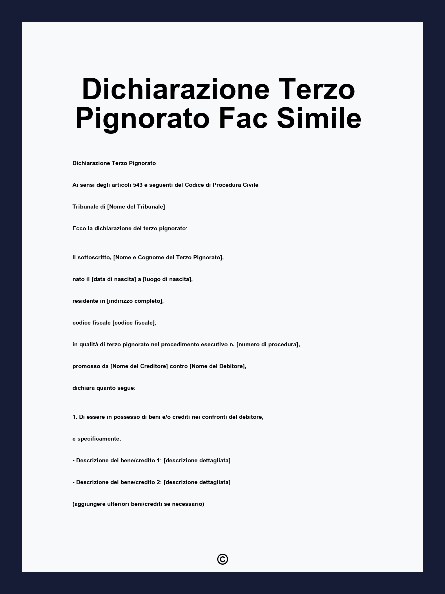 Dichiarazione Terzo Pignorato Fac Simile