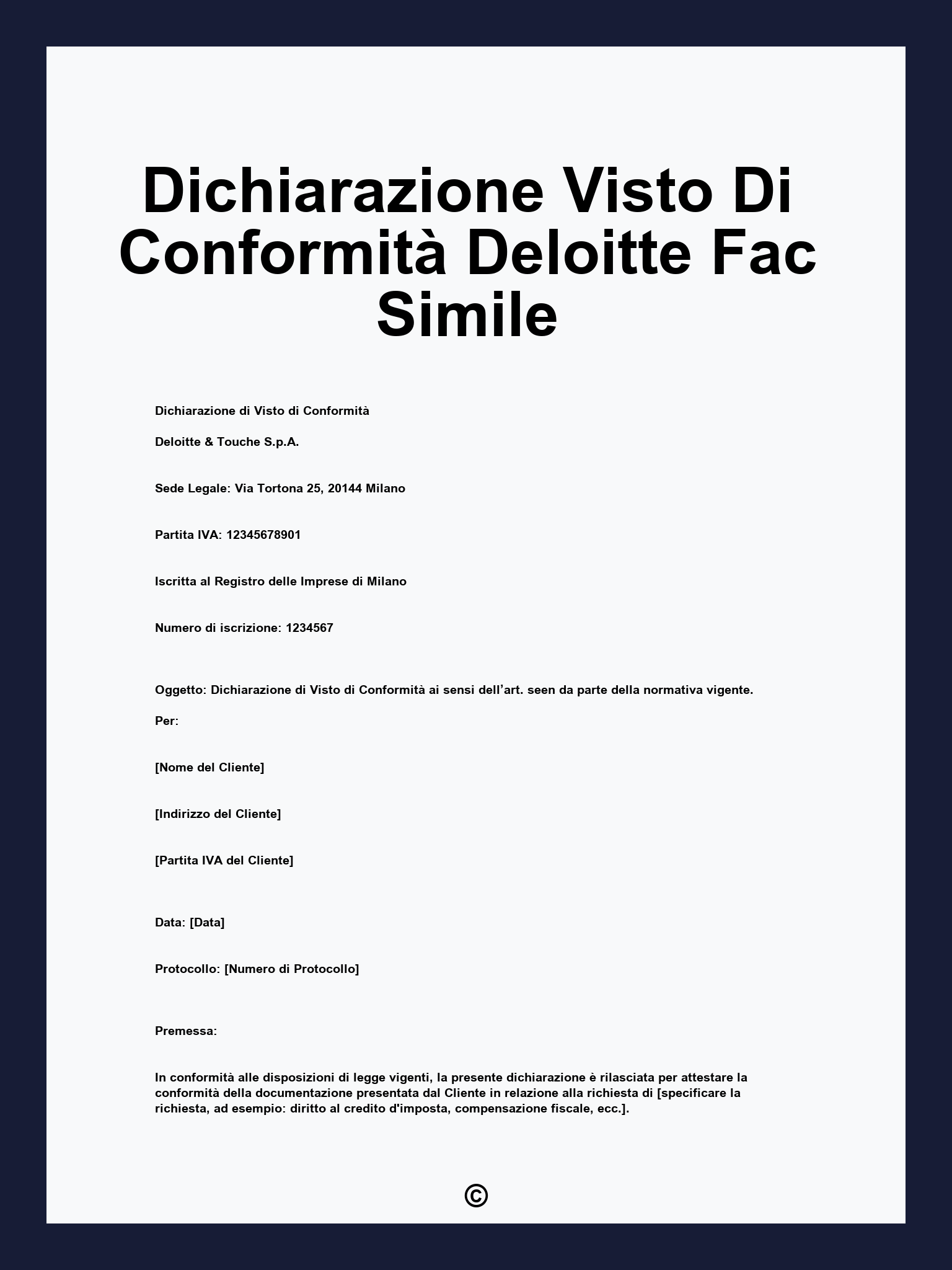 Dichiarazione Visto Di Conformità Deloitte Fac Simile