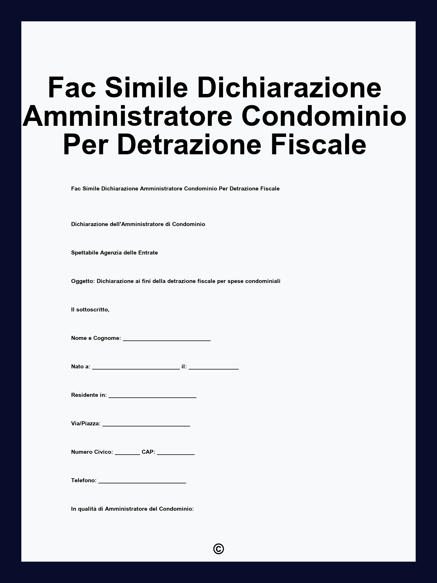 Fac Simile Dichiarazione Amministratore Condominio Per Detrazione Fiscale
