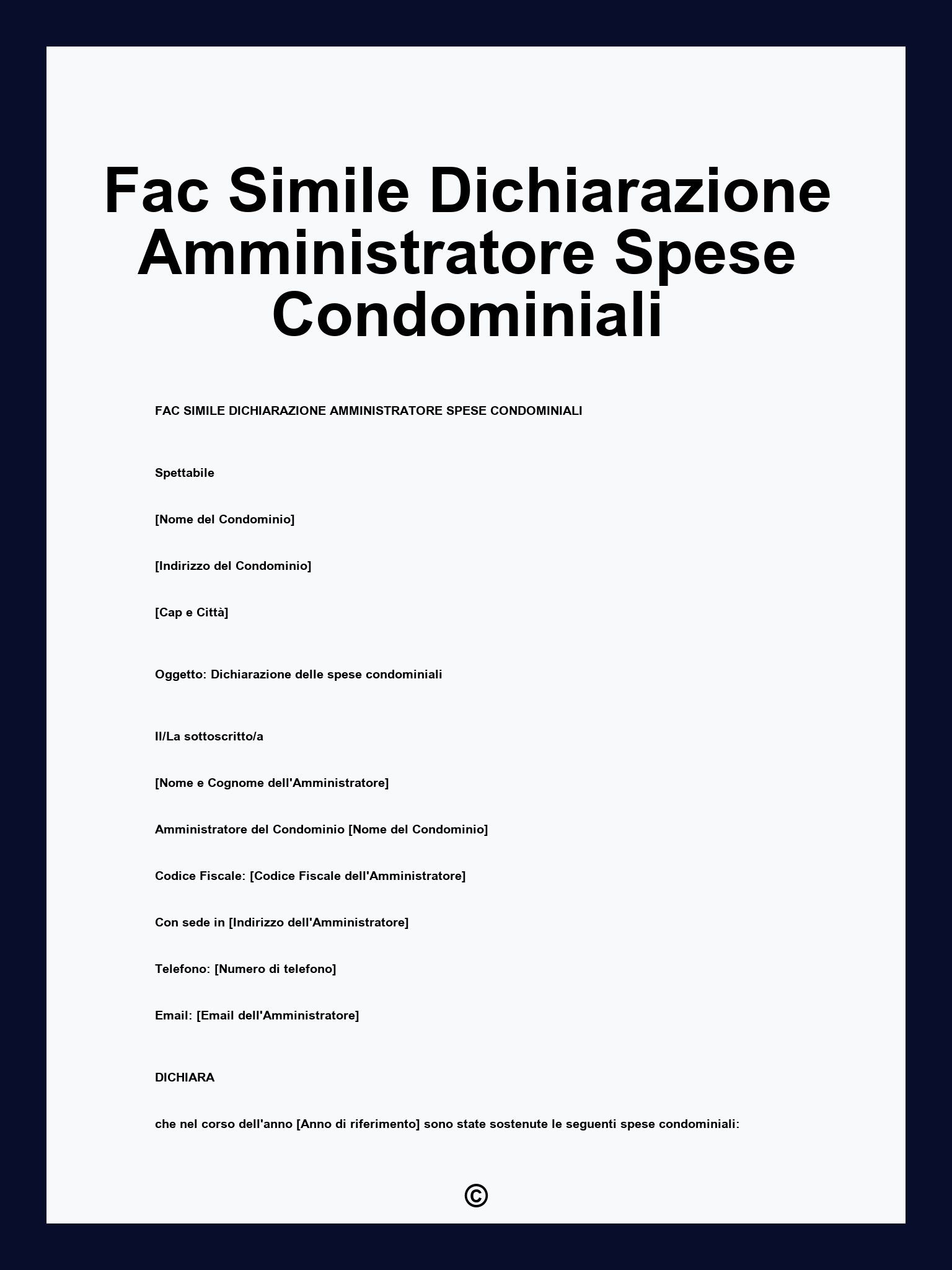 Fac Simile Dichiarazione Amministratore Spese Condominiali