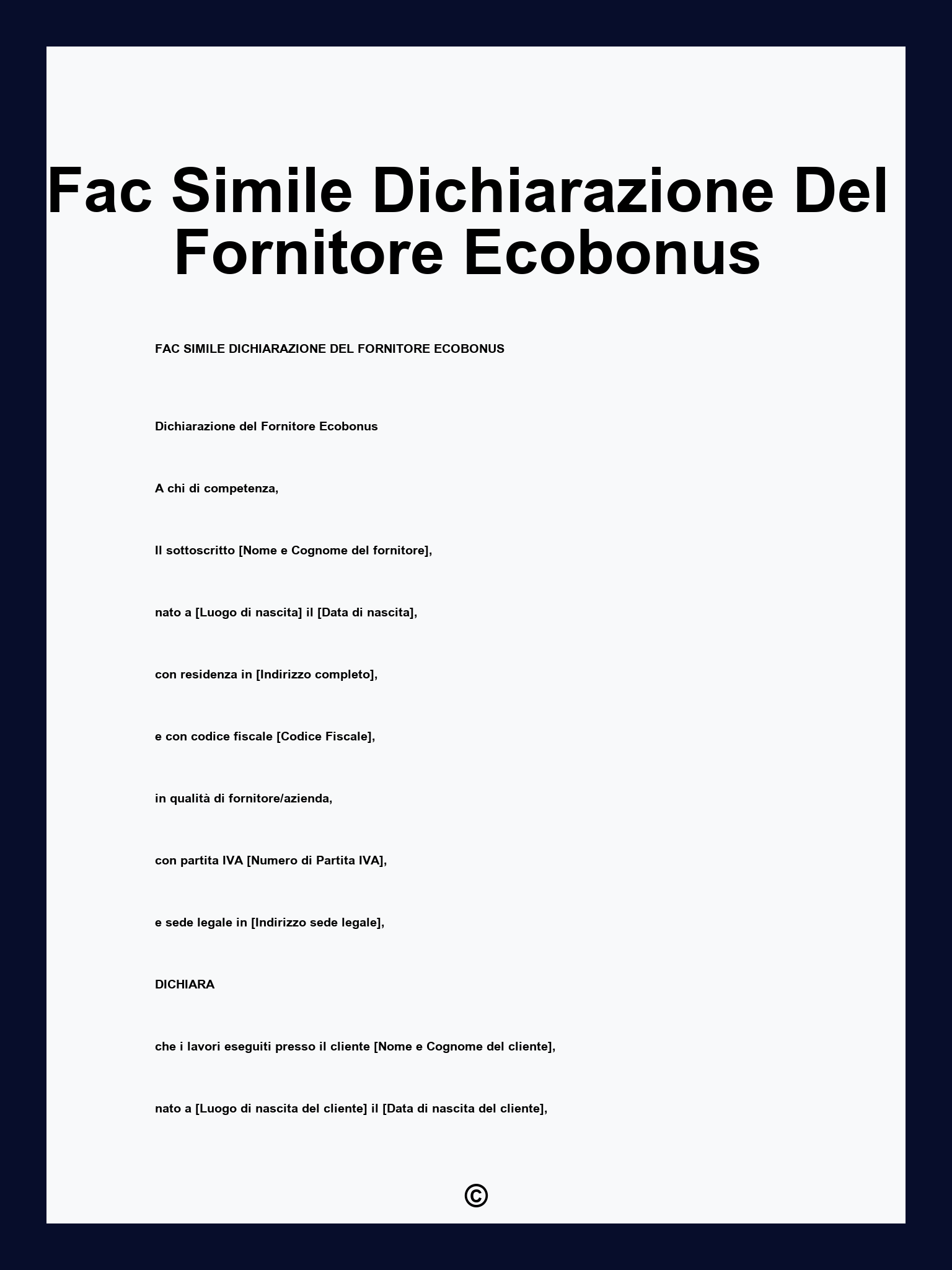 Fac Simile Dichiarazione Del Fornitore Ecobonus