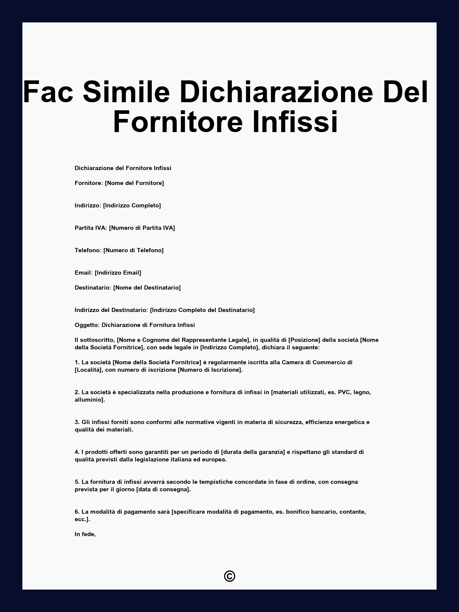 Fac Simile Dichiarazione Del Fornitore Infissi