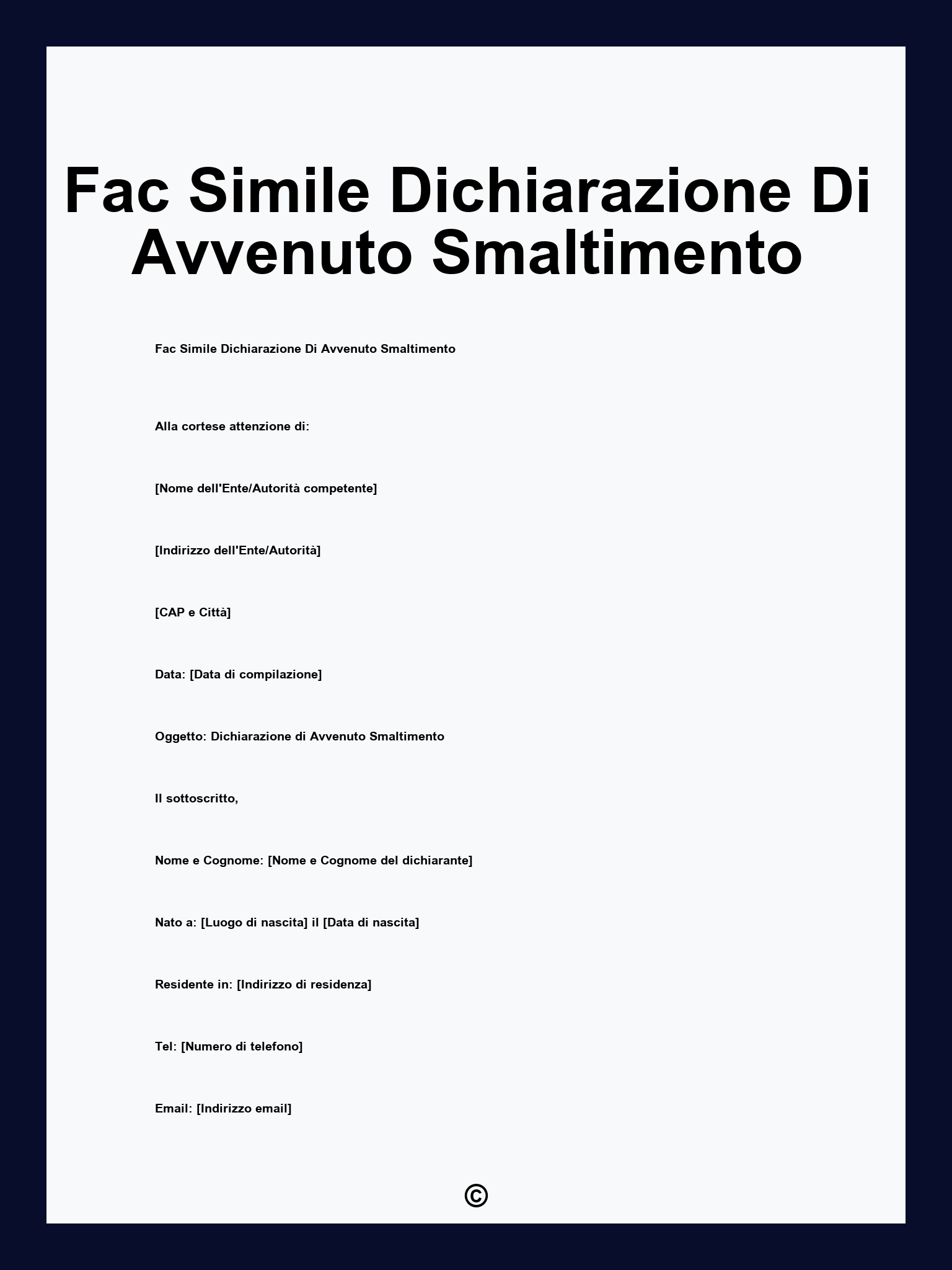Fac Simile Dichiarazione Di Avvenuto Smaltimento