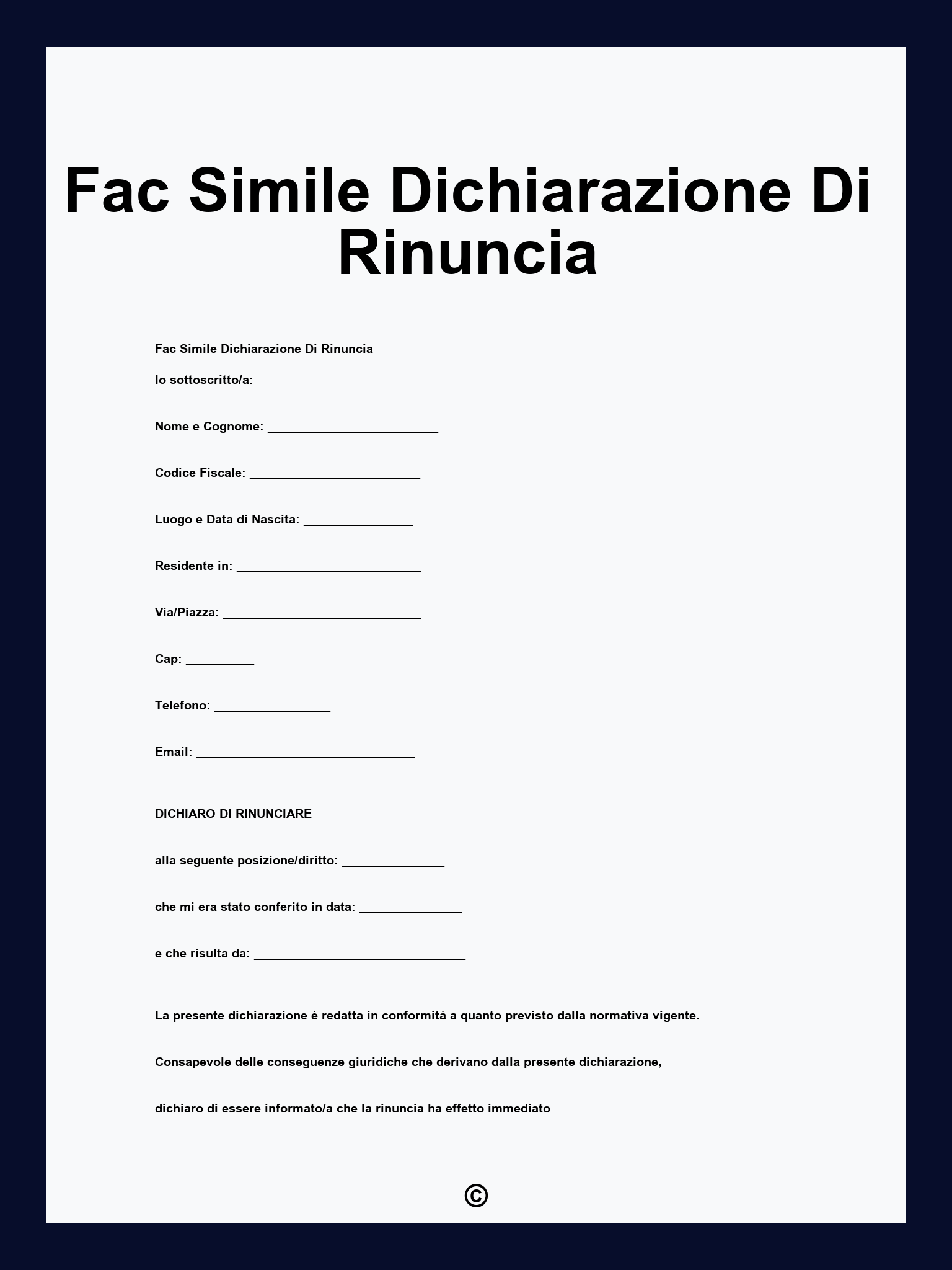 Fac Simile Dichiarazione Di Rinuncia