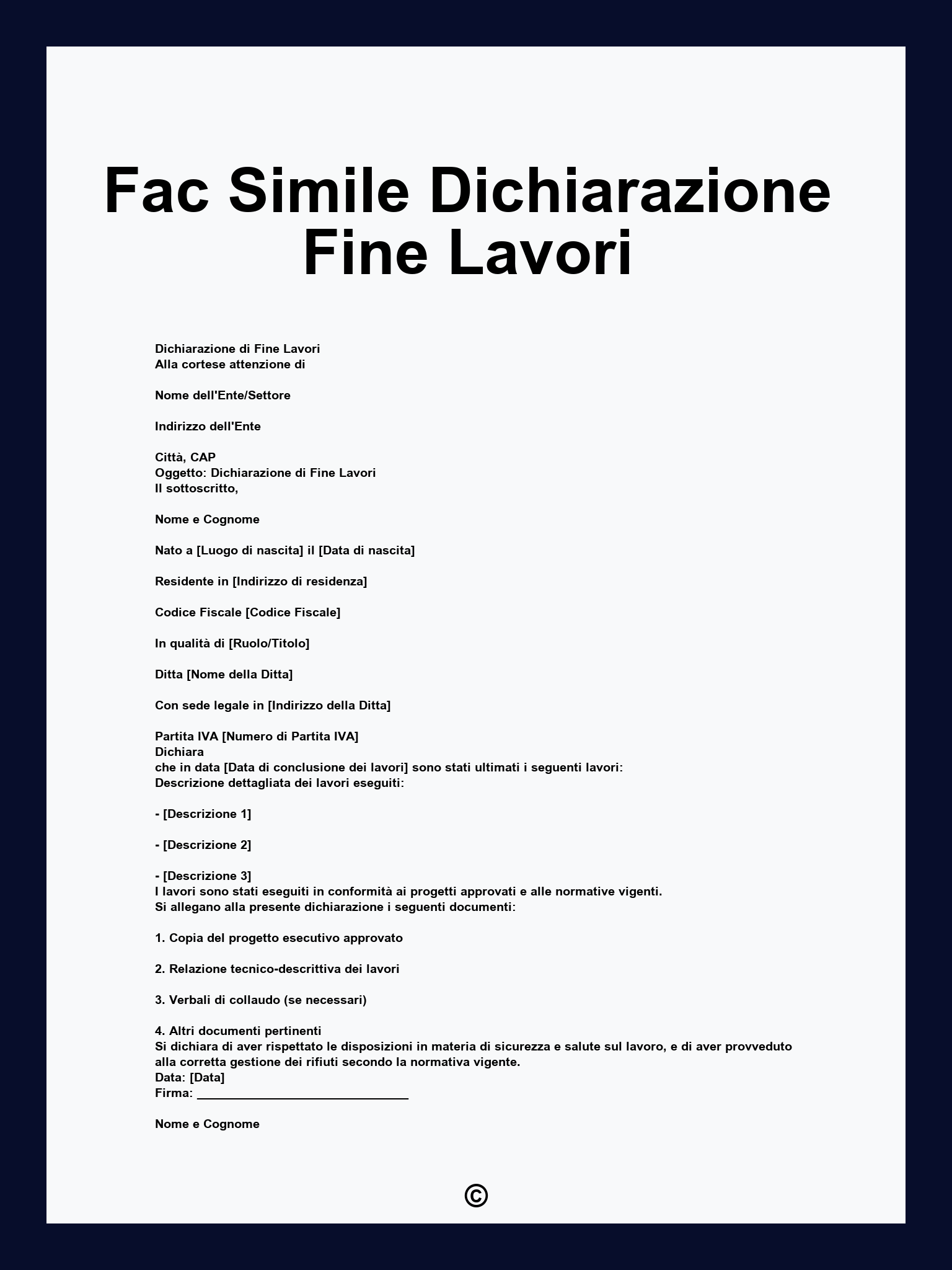 Fac Simile Dichiarazione Fine Lavori