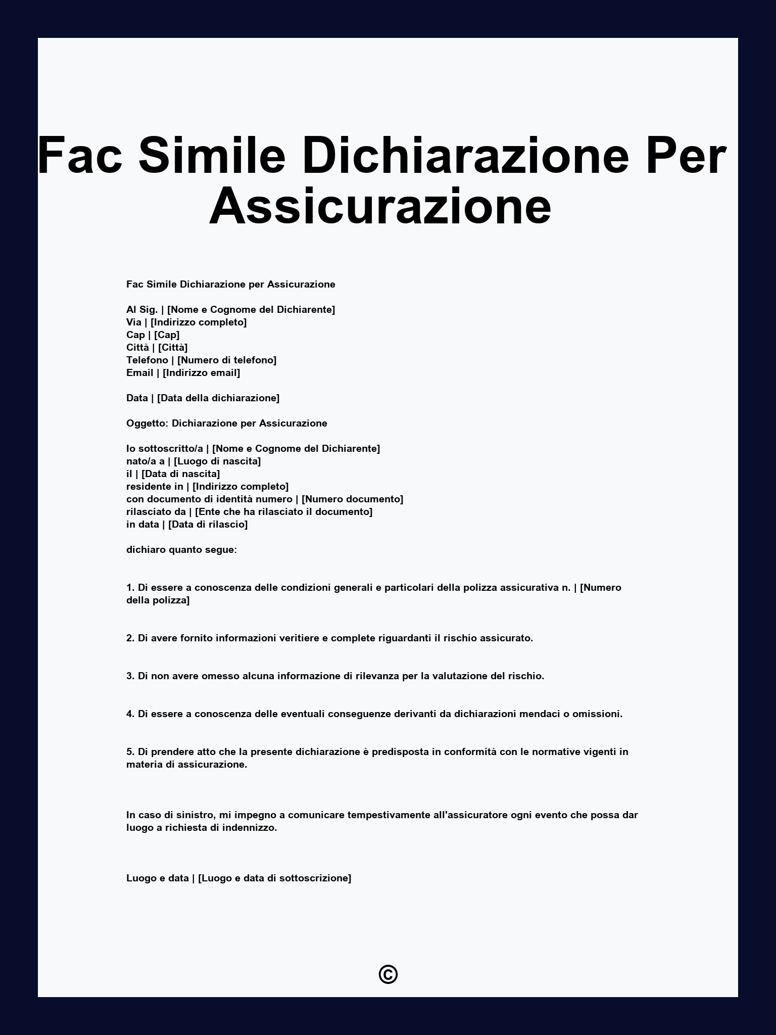 Fac Simile Dichiarazione Per Assicurazione
