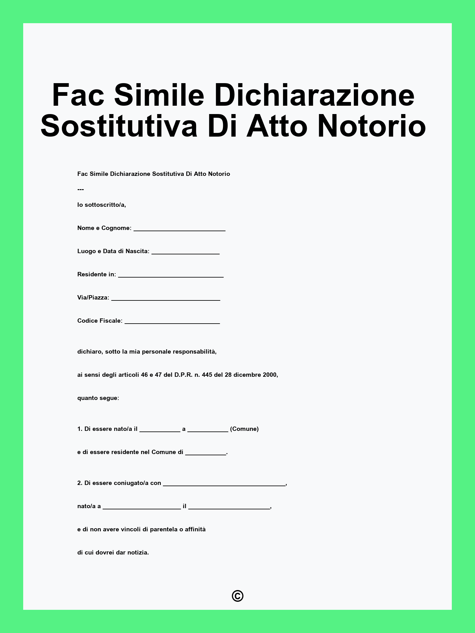 Fac Simile Dichiarazione Sostitutiva Di Atto Notorio