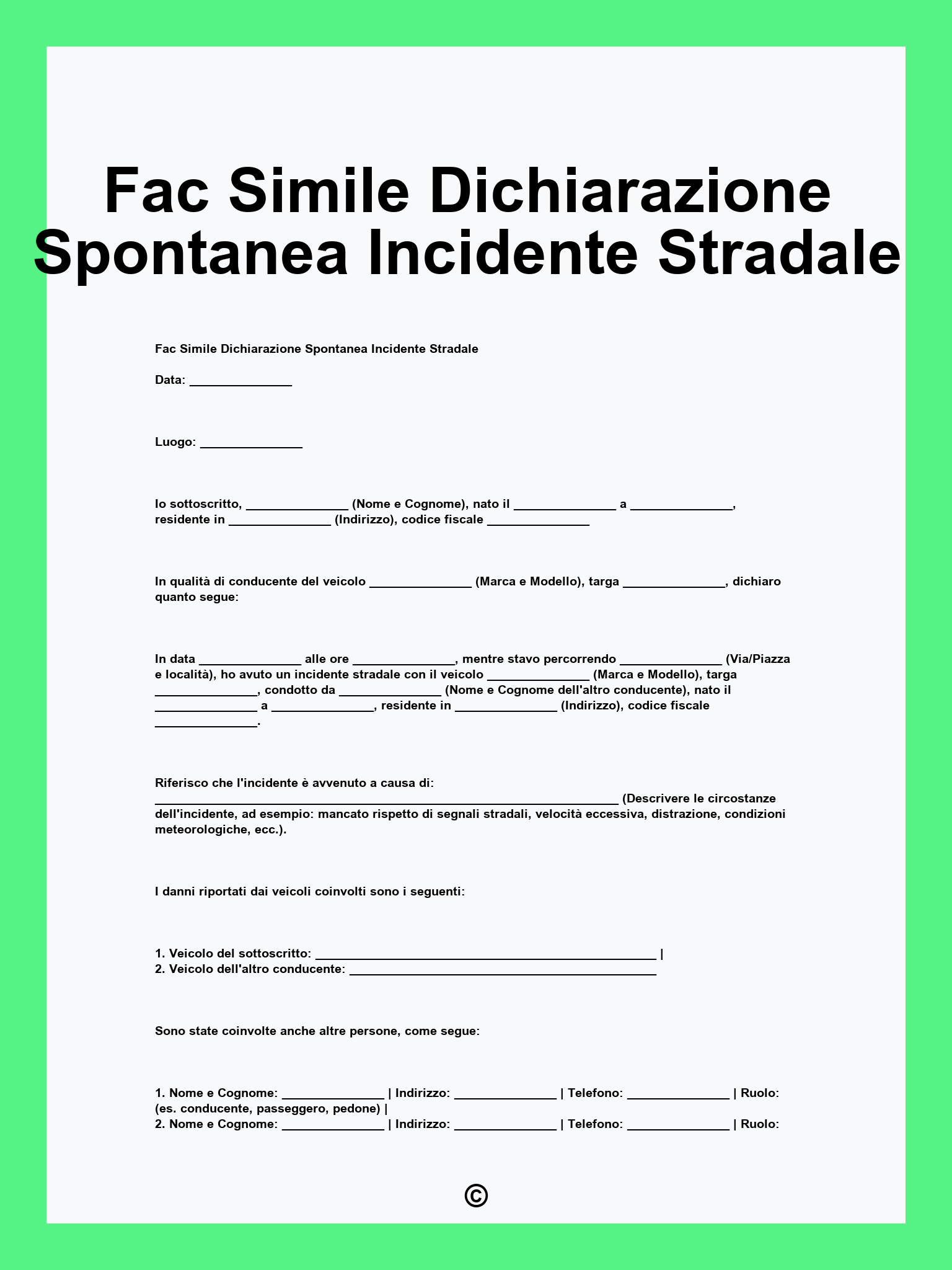 Fac Simile Dichiarazione Spontanea Incidente Stradale