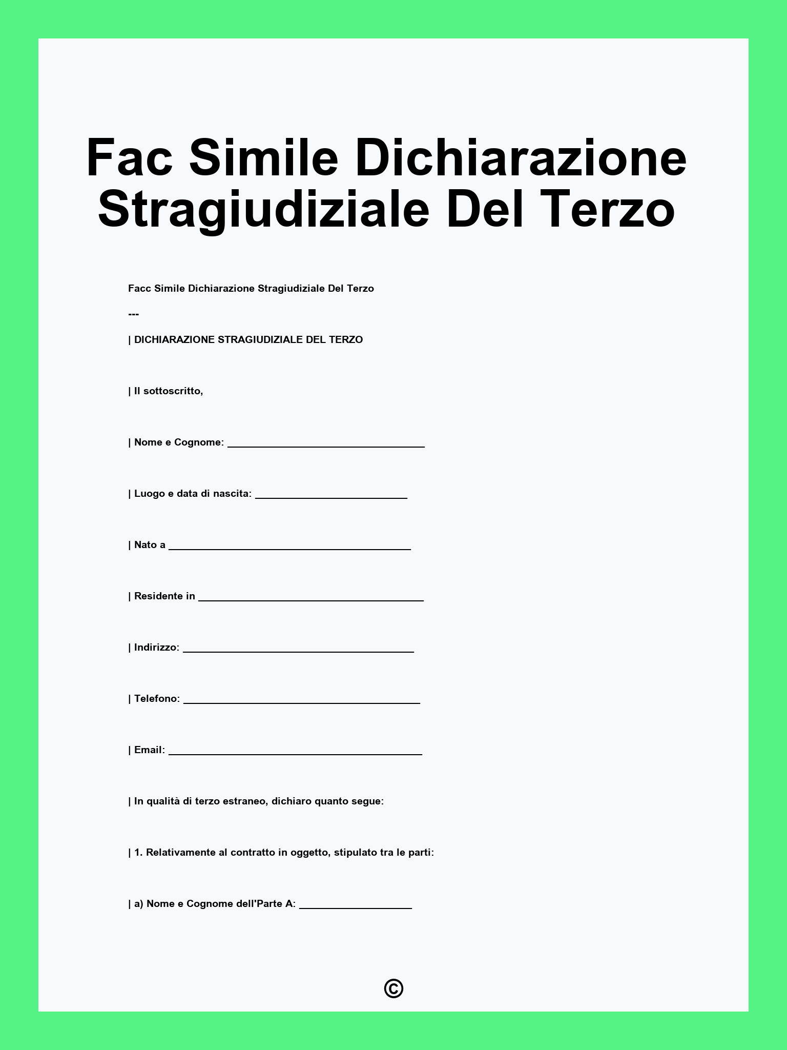 Fac Simile Dichiarazione Stragiudiziale Del Terzo