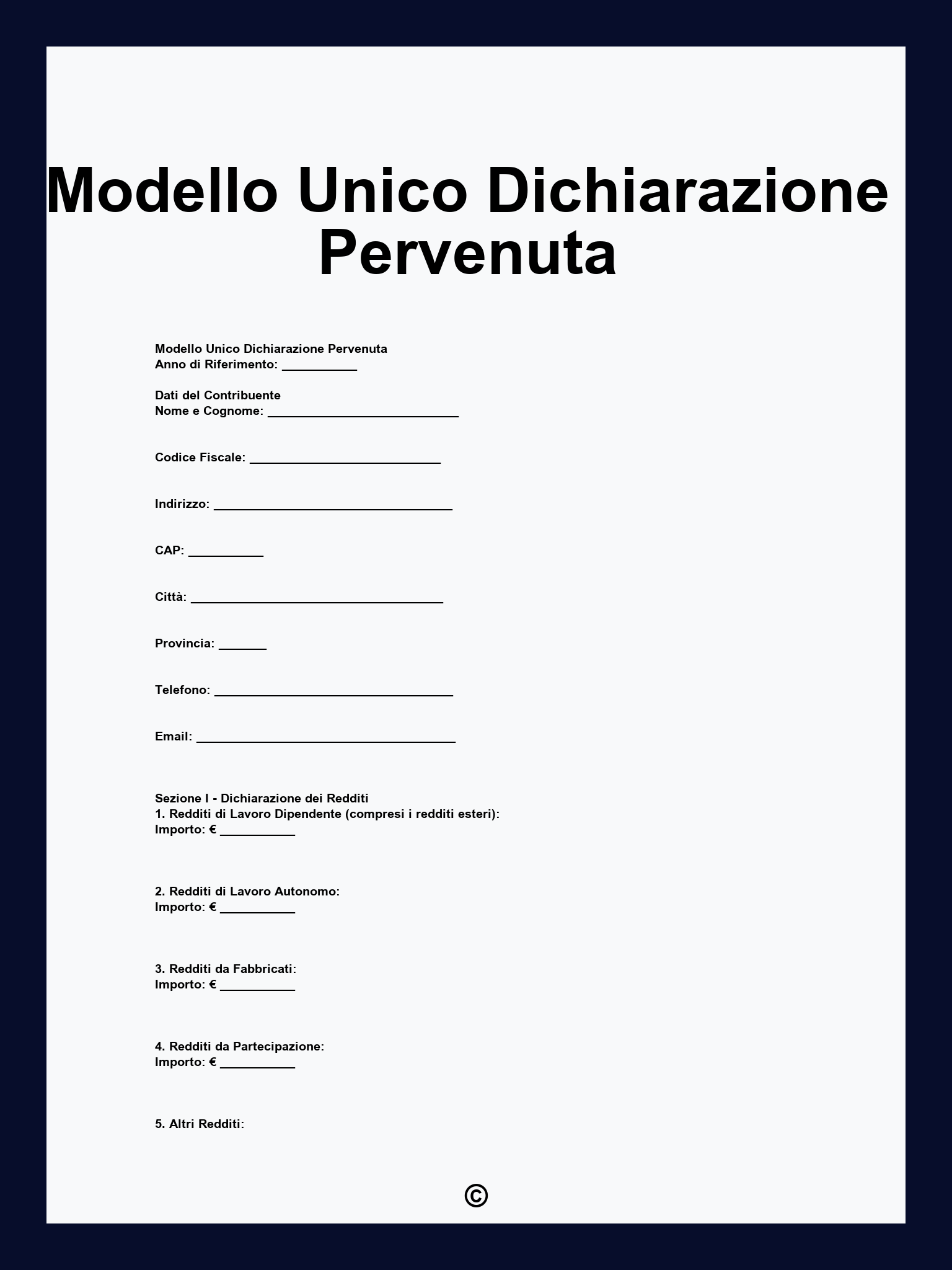 Modello Unico Dichiarazione Pervenuta