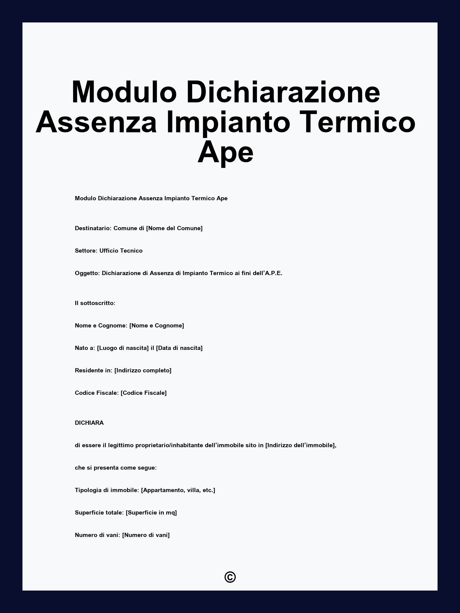 Modulo Dichiarazione Assenza Impianto Termico Ape