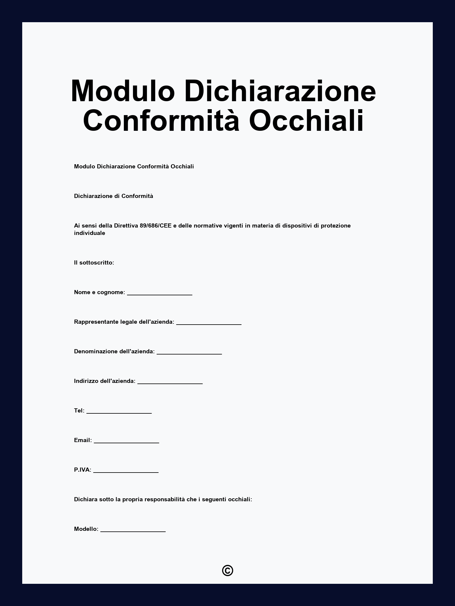 Modulo Dichiarazione Conformità Occhiali