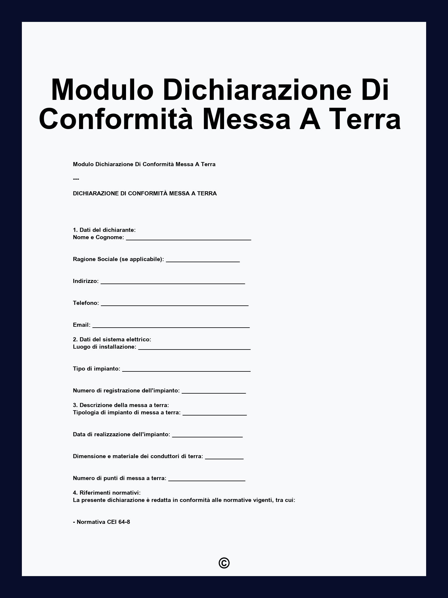 Modulo Dichiarazione Di Conformità Messa A Terra