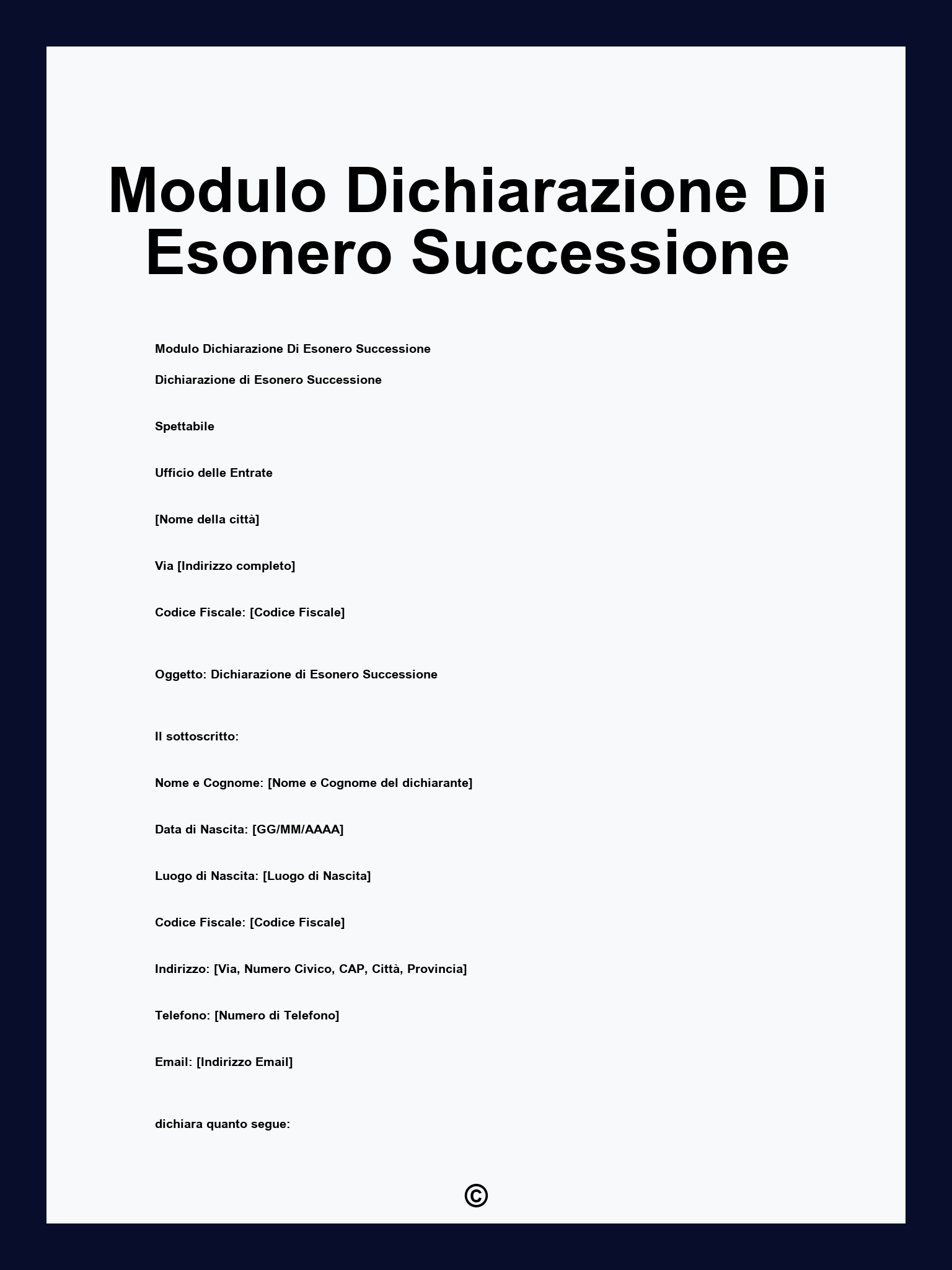 Modulo Dichiarazione Di Esonero Successione