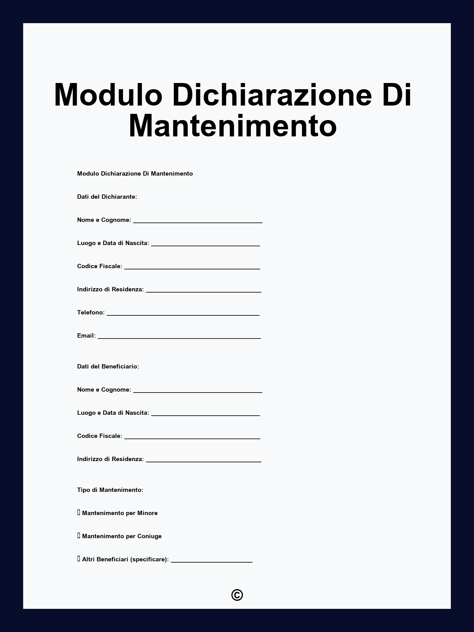 Modulo Dichiarazione Di Mantenimento