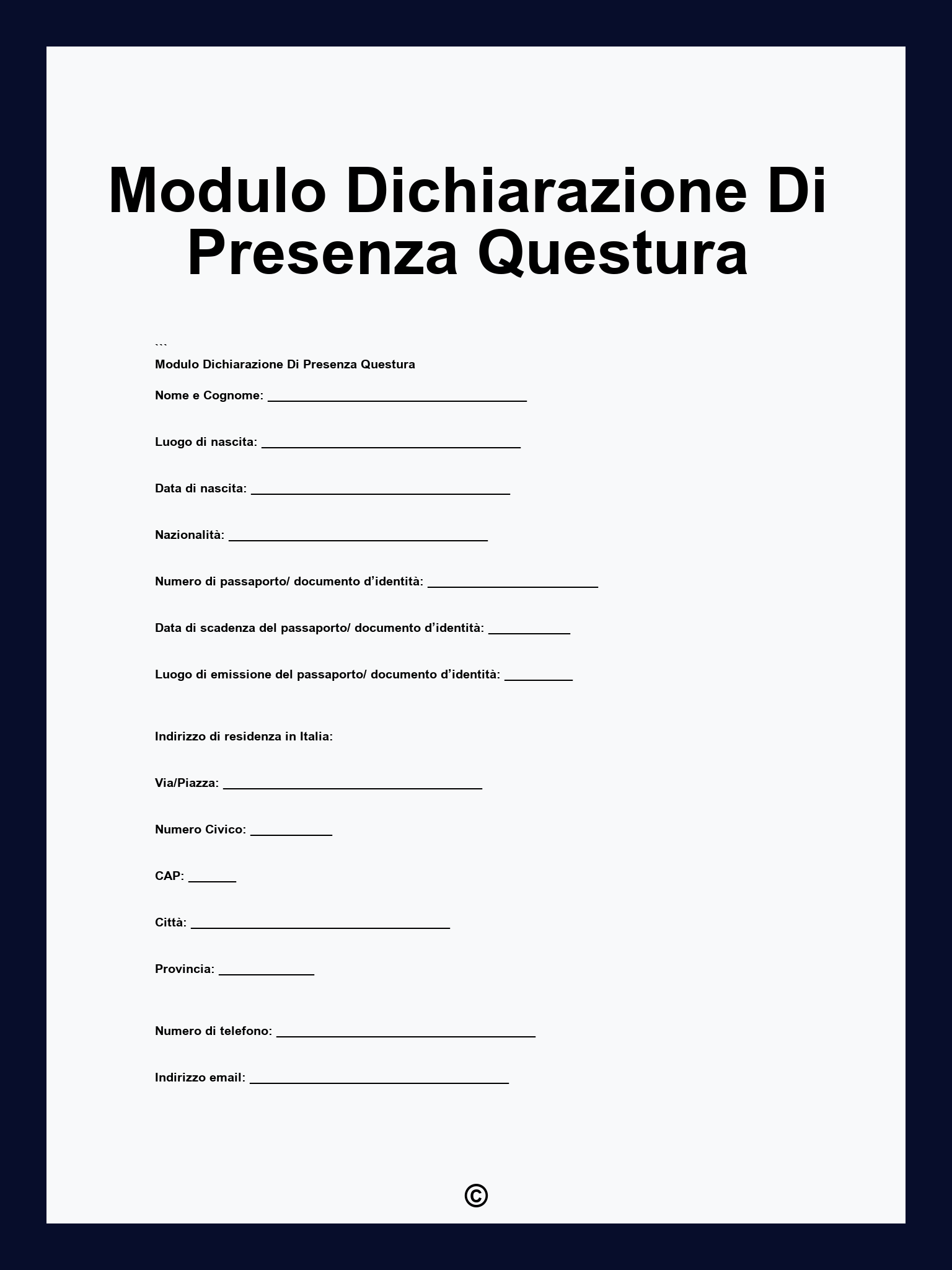 Modulo Dichiarazione Di Presenza Questura