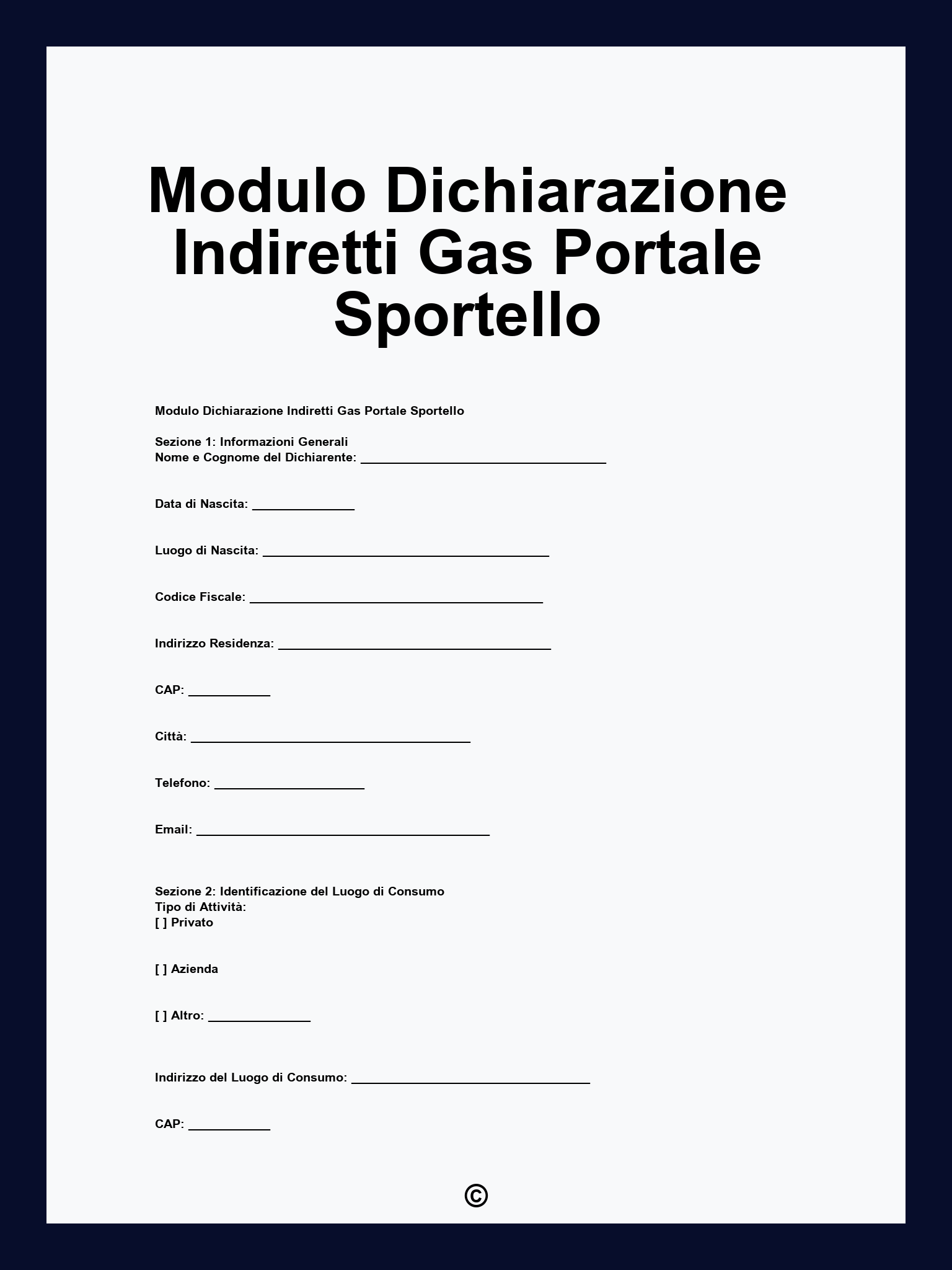 Modulo Dichiarazione Indiretti Gas Portale Sportello
