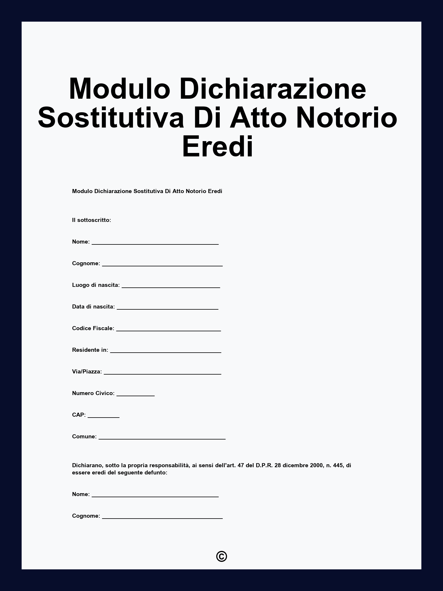Modulo Dichiarazione Sostitutiva Di Atto Notorio Eredi